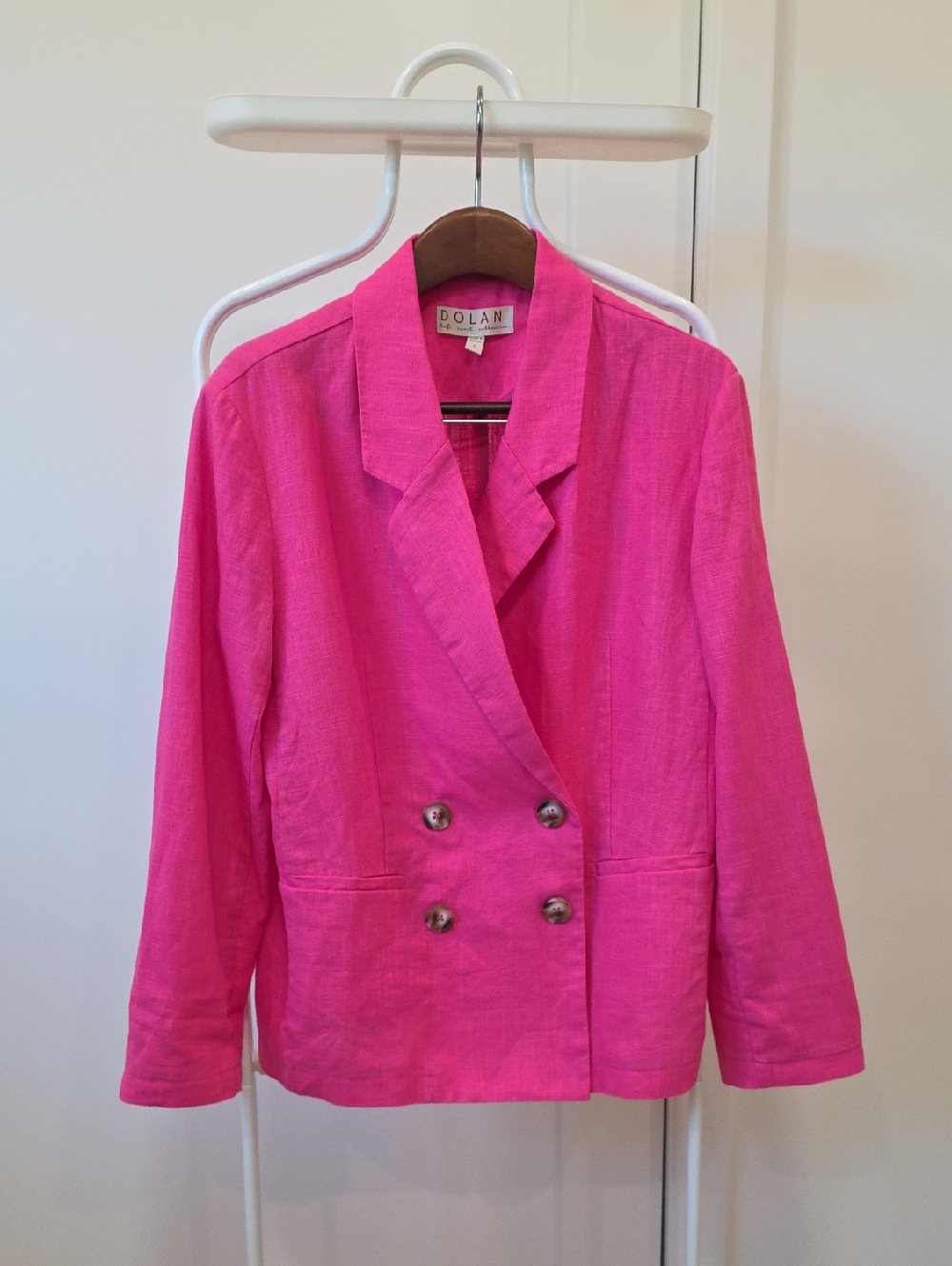 Anthropologie Dolan Hot Pink Double-Breasted Linen Blazer Sz S